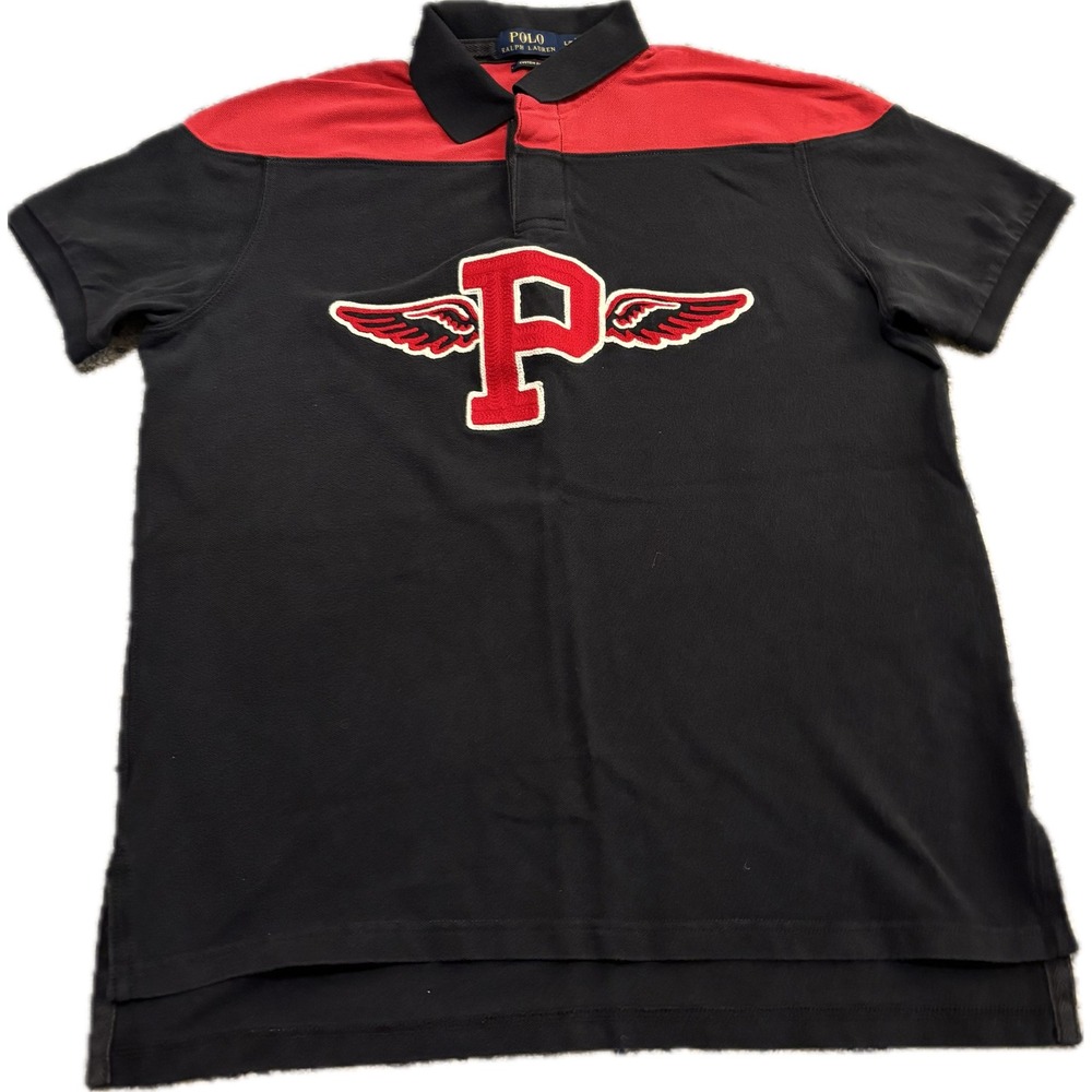 Polo Ralph Lauren Mens Custom Fit Winged P Chenille Patch Polo Shirt Black Red L